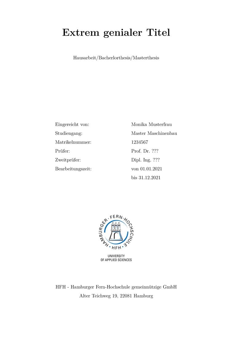 Thesis Template Hamburger Fern-Hochschule (HFH)
