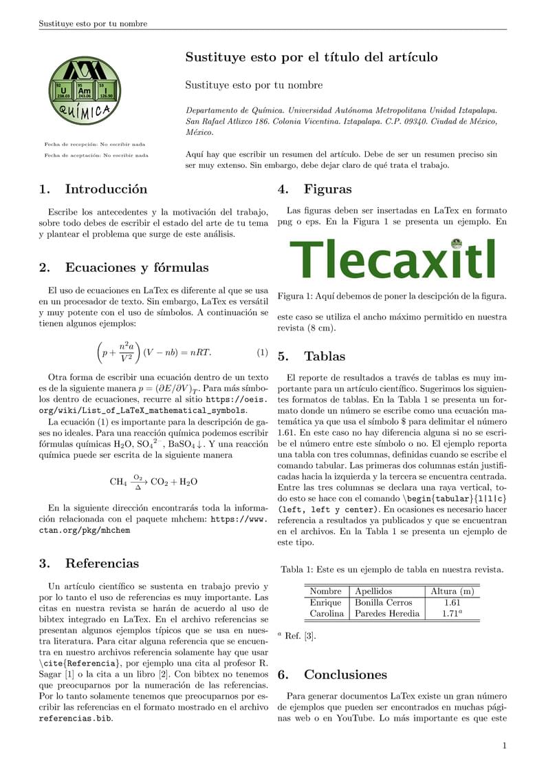 Universidad Autónoma Metropolitana. Química Artículo