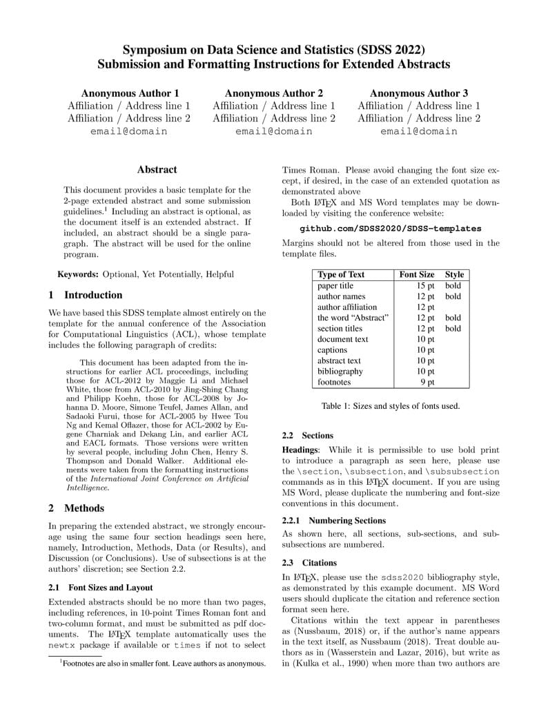 Symposium on Data Science and Statistics (SDSS) 2022 template for contributed papers