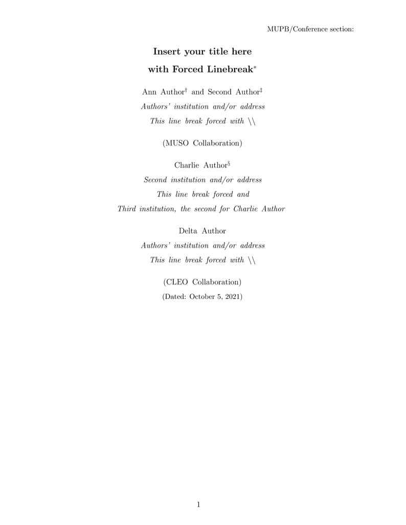 Template for submissions to  MUPB