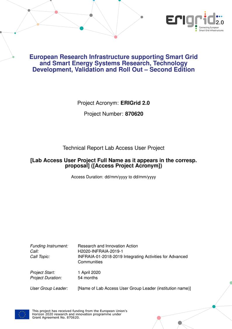 ERIGrid 2.0 Lab Access Report Template
