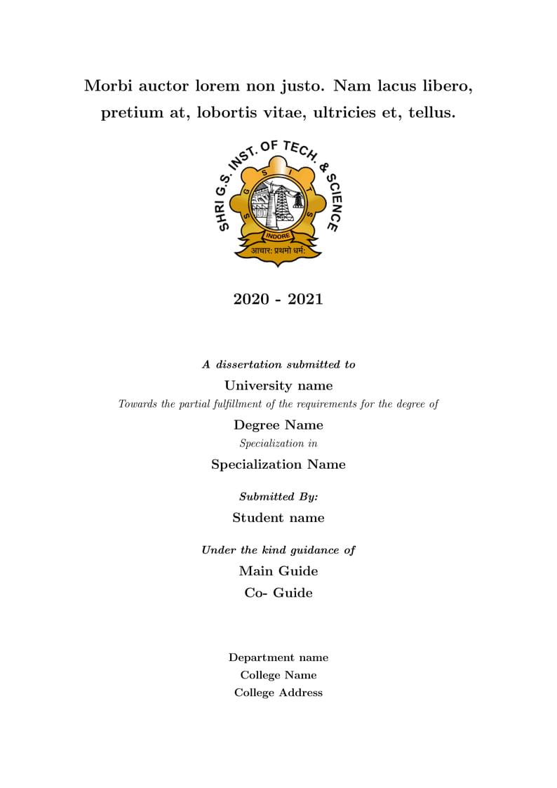 SGSITS MTECH THESIS TEMPLATE