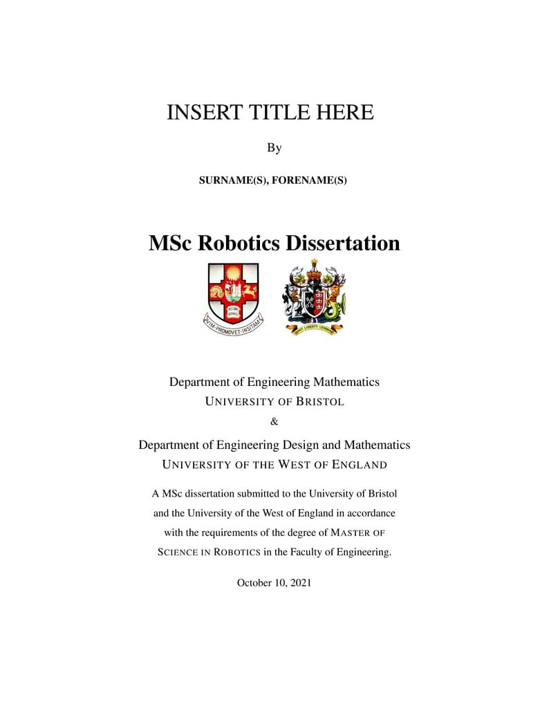 MSc Robotics Project Report UOB and UWE