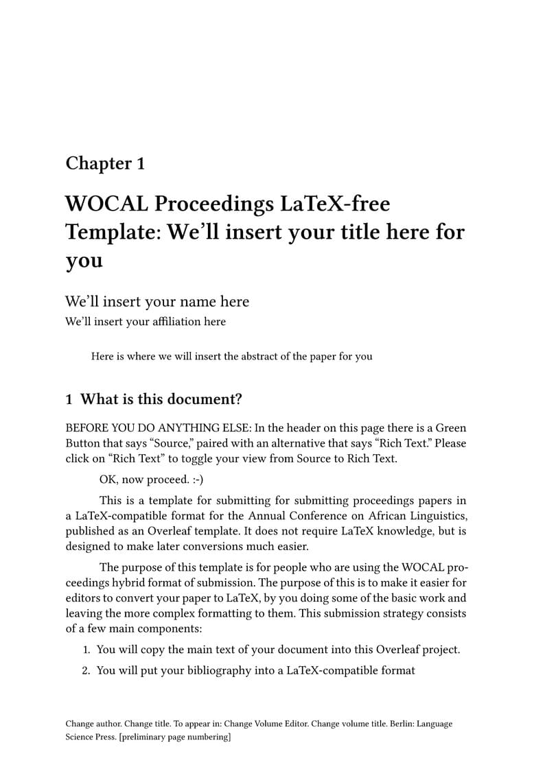WOCAL Proceedings "LaTeX-free" Submission Template