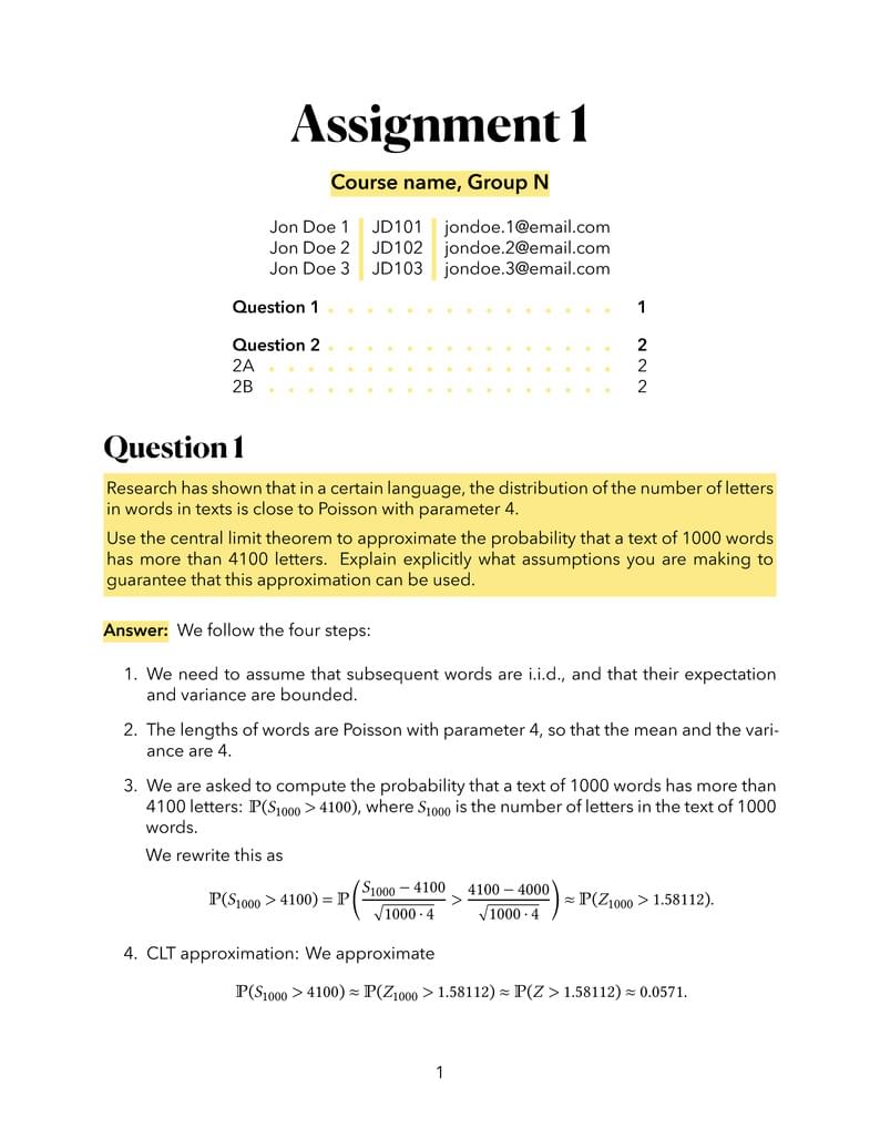 Assignments template