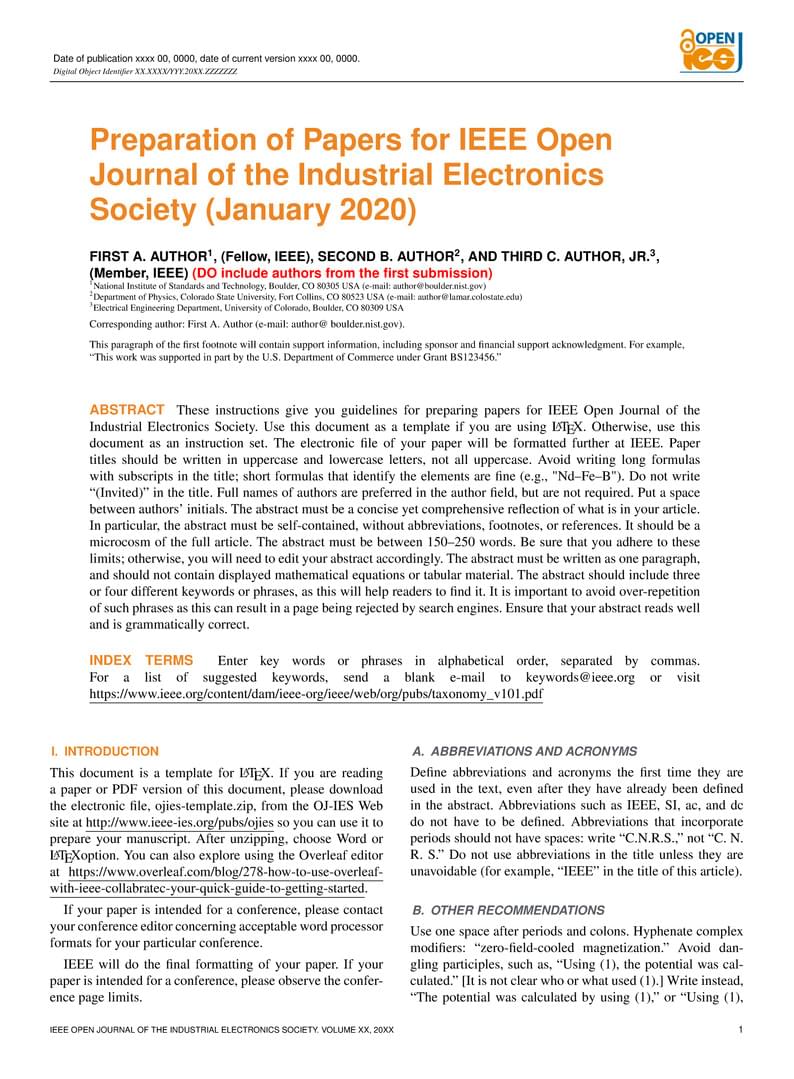 IEEE Open Journal of the Industrial Electronics Society - Template