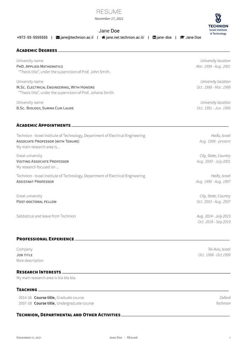 Technion CV template