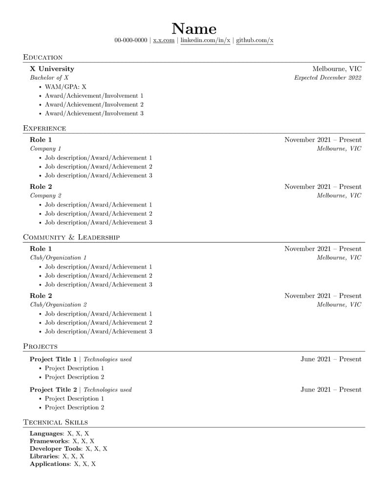 CS/IT/SWE Resume Template