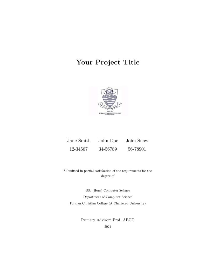 FCCU Computer Science Undergraduate FYP Report Template