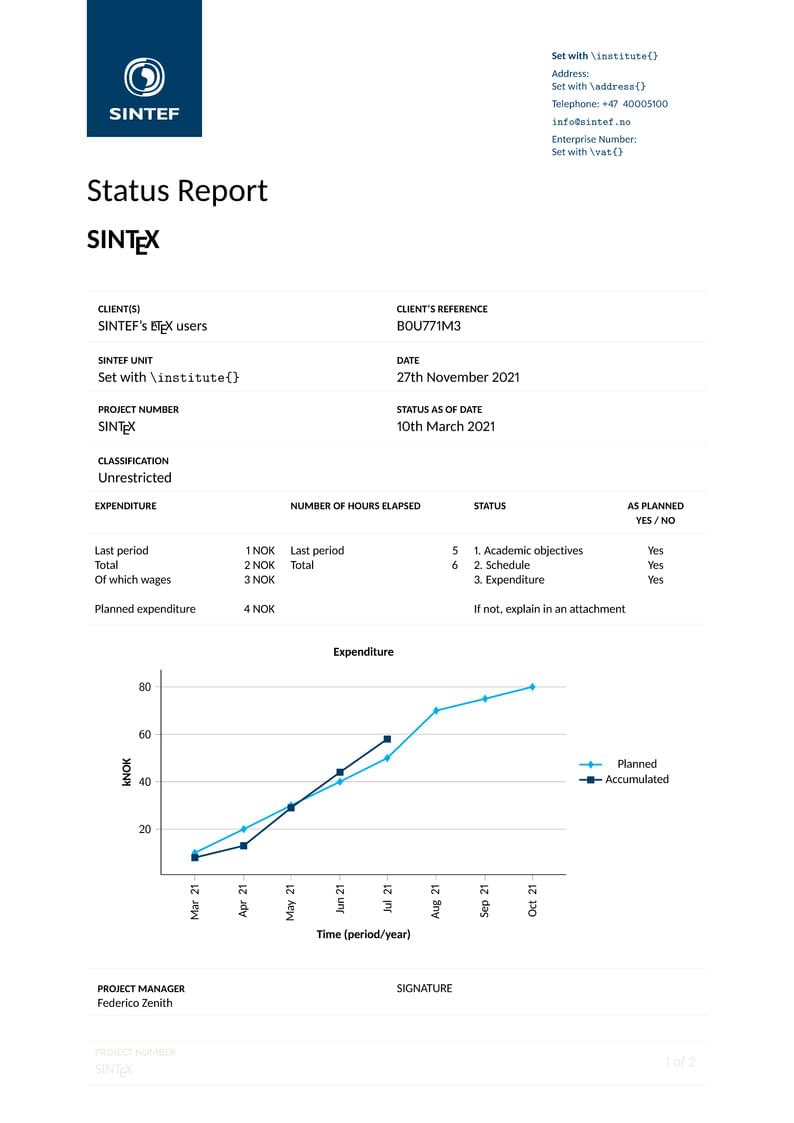 SINTEF Status Report