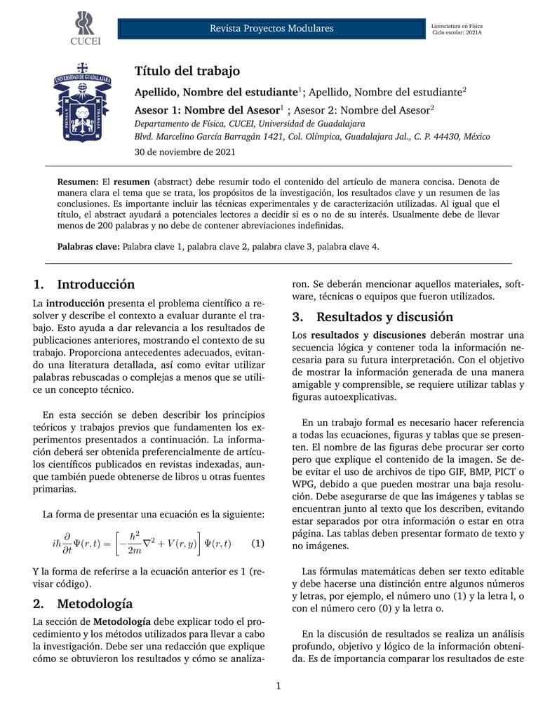 Plantilla revista Licenciatura en Física UDG