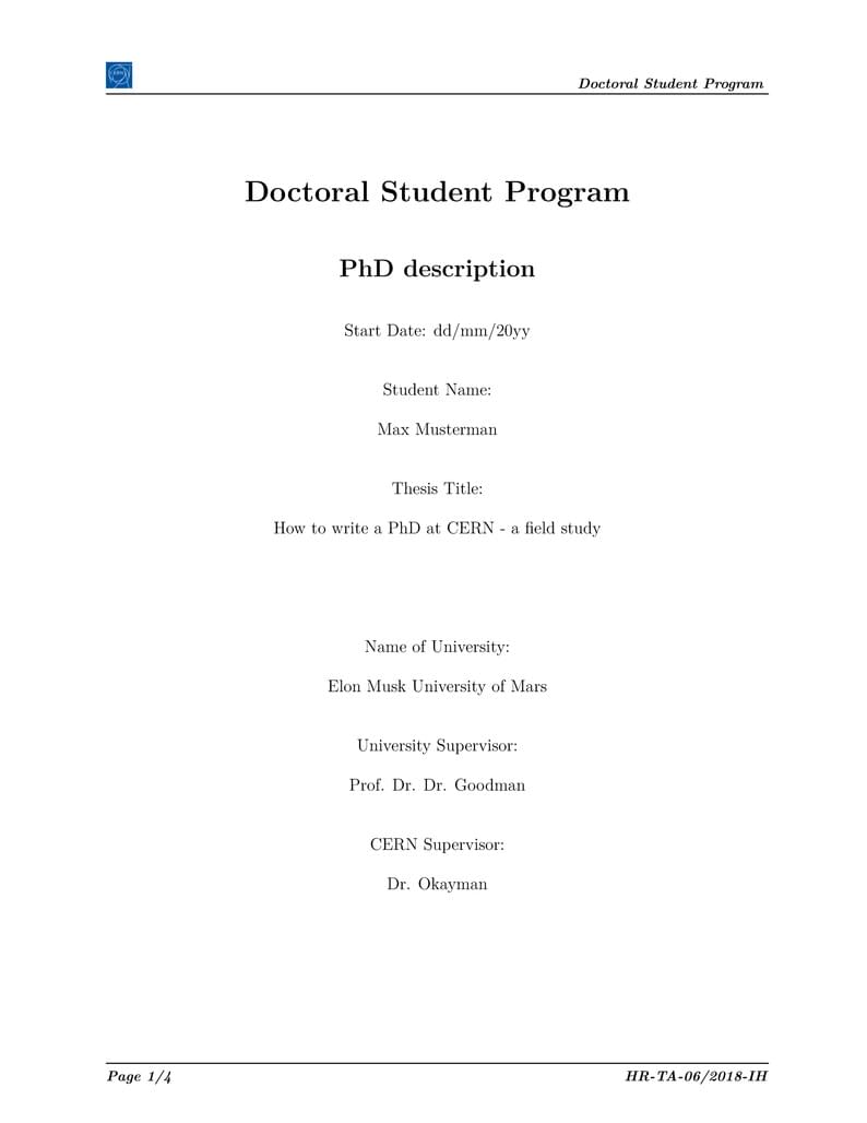 Unofficial CERN PhD Description (2018) Template