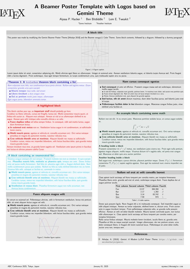 A Beamer Poster Template with Logos based on Gemini Theme