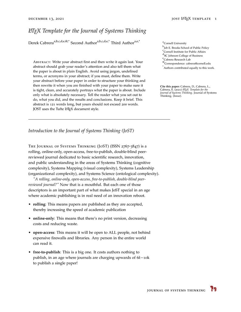 LaTeX Template for the Journal of Systems Thinking