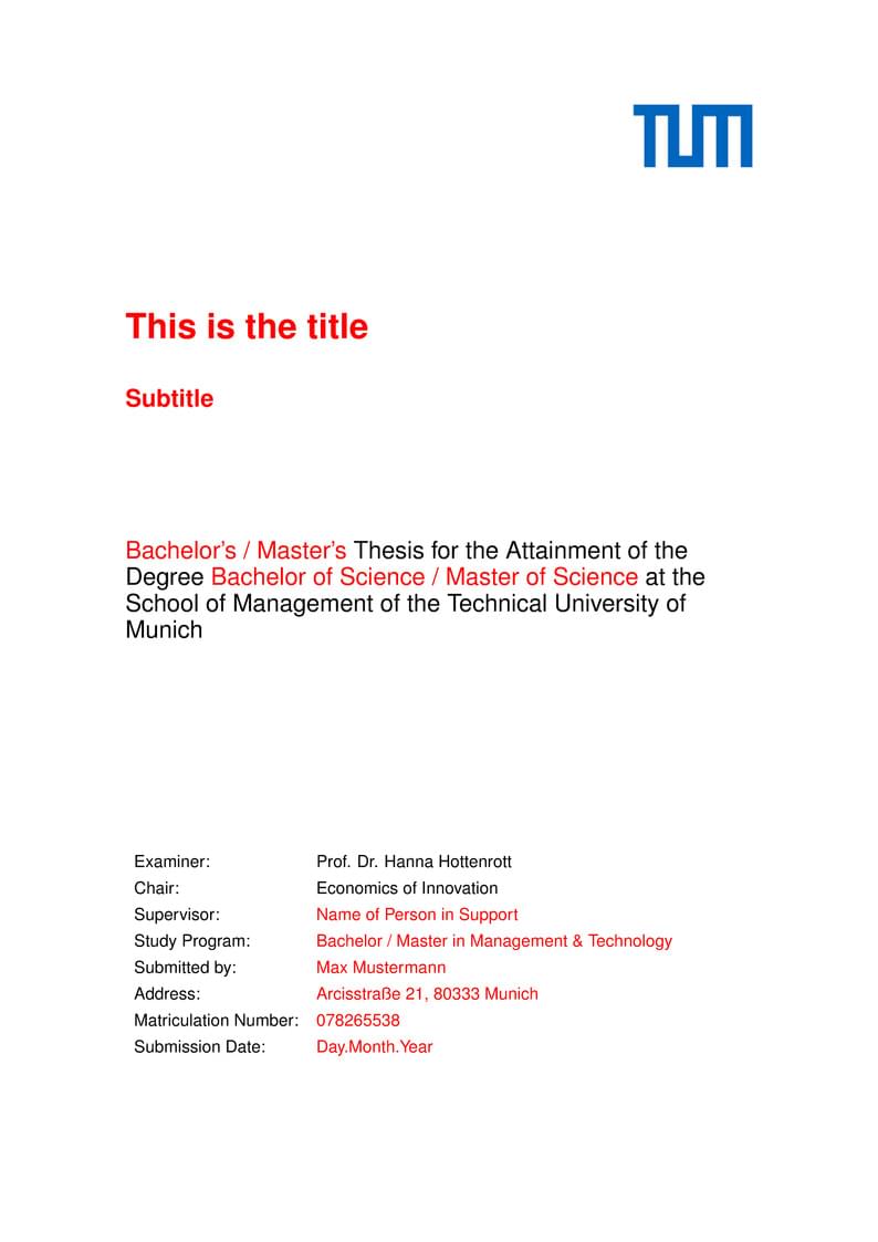 Thesis Template TUM Economics of Innovation