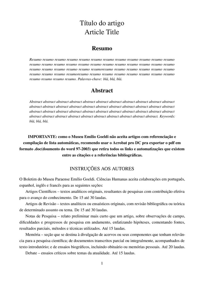 Template for submission to Emilio Goeldi