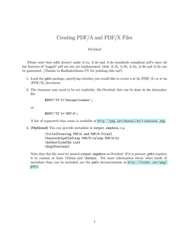 Creating PDF/A and PDF/X files with the pdfx package