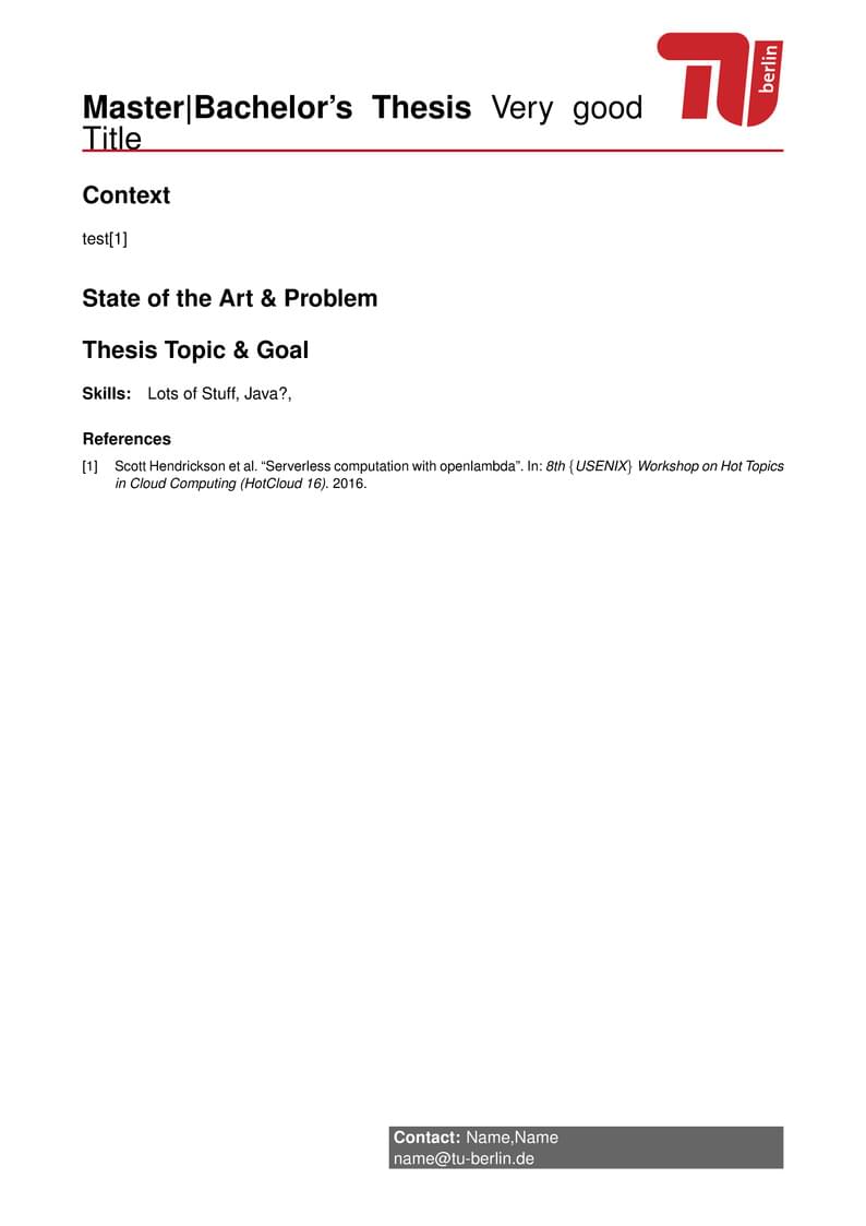 TU Berlin BA/MA Proposal