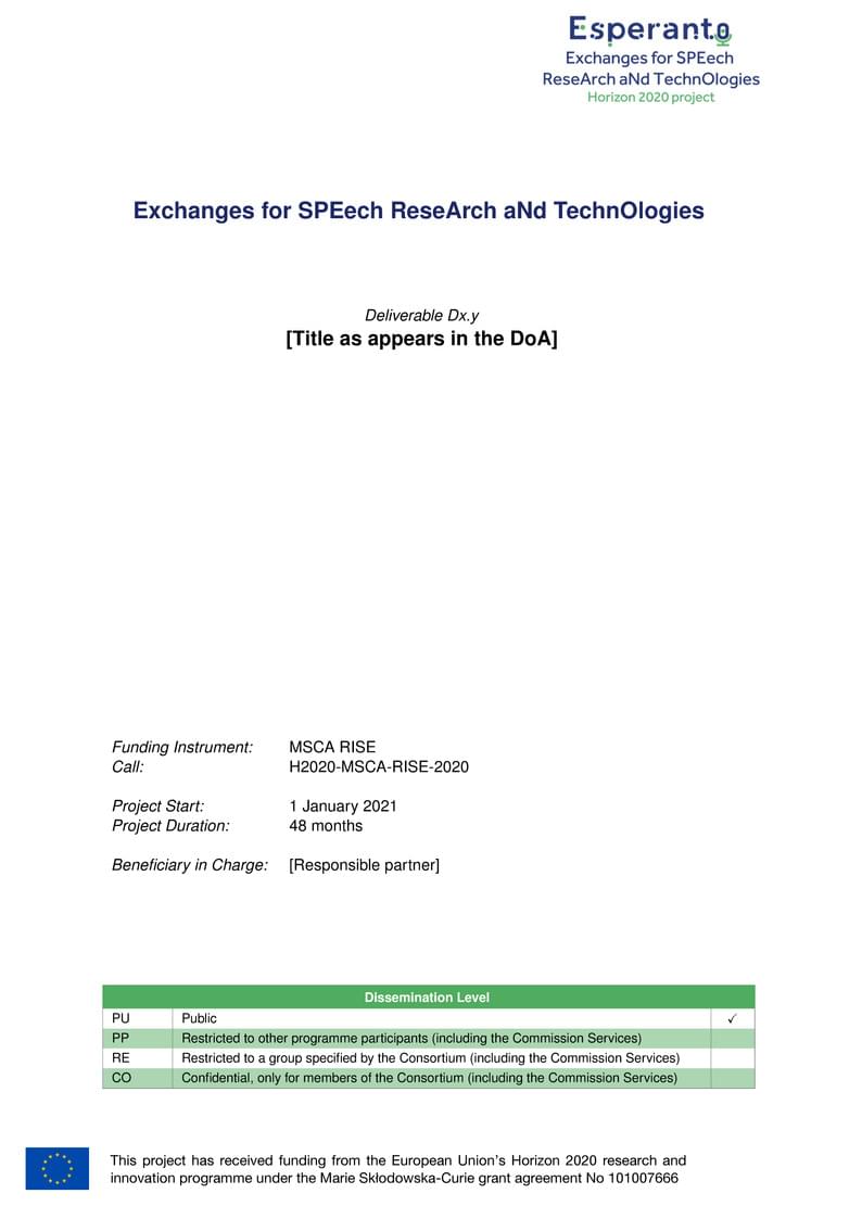 ESPERANTO Deliverable Template