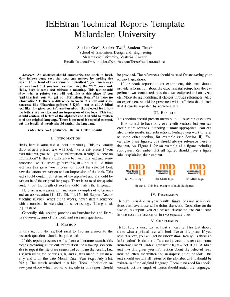 Malardalen University - IFT Technical Reports Template