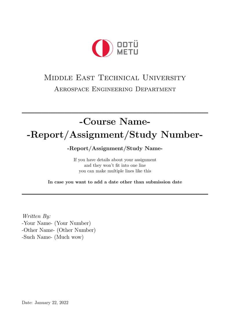 Report Template for METU AEE