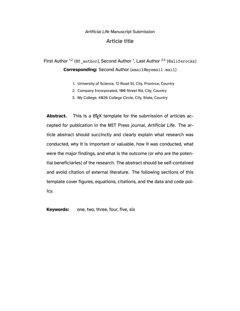 Artificial Life : journal submission template