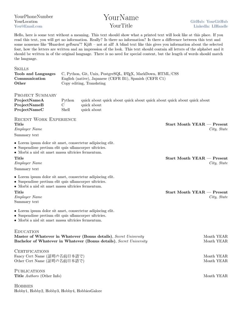 resume template (CJK support)