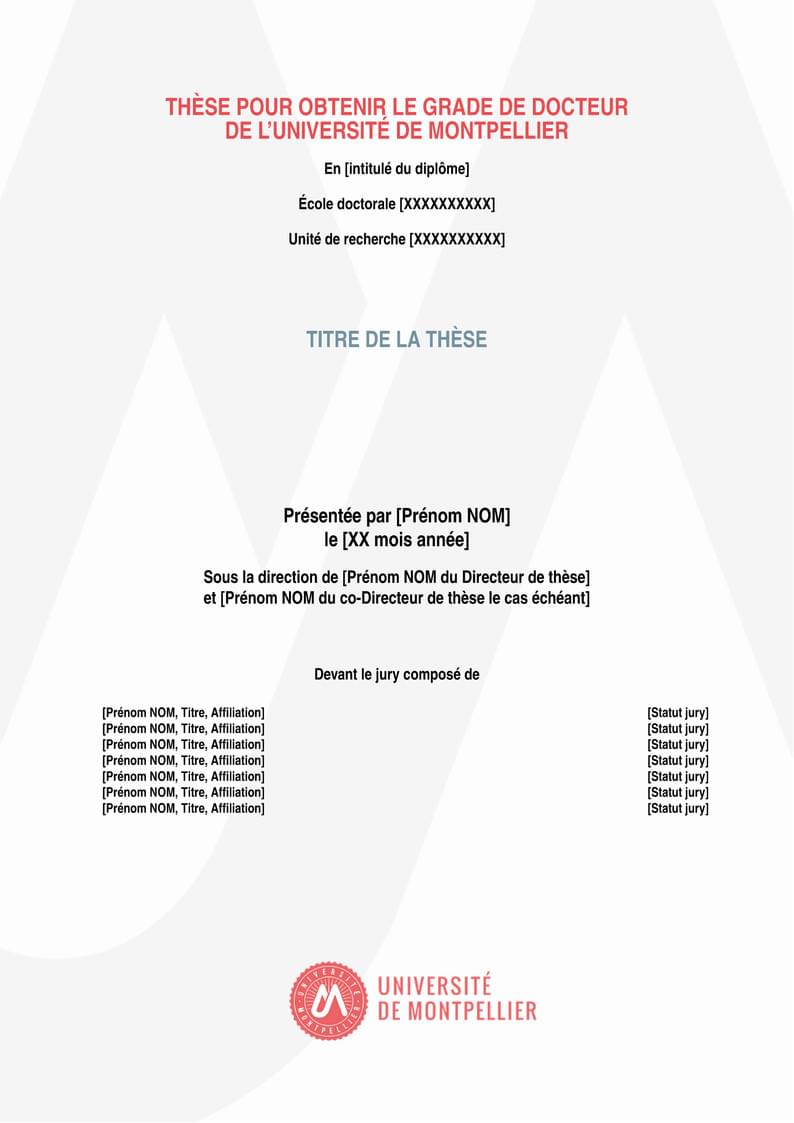 Université de Montpellier PhD Thesis Frontpage