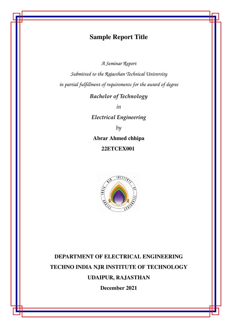 Techno NJR BTech Seminar Report template