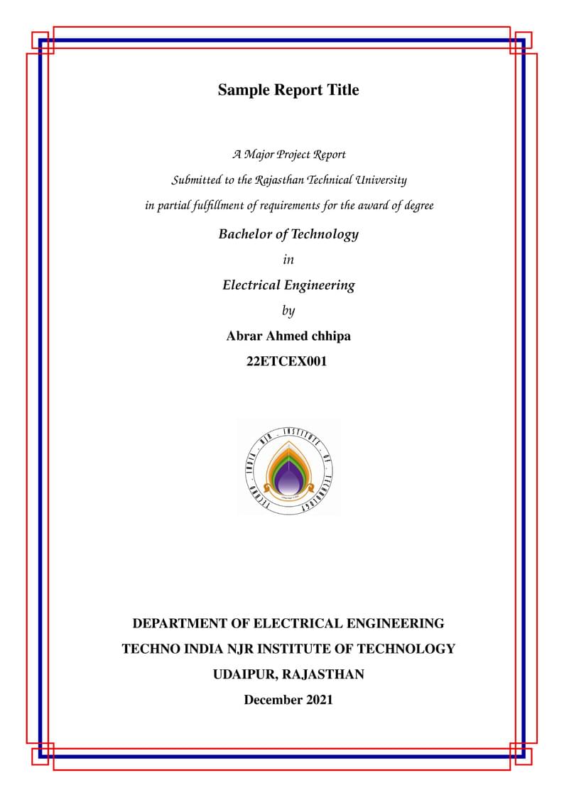 Techno NJR BTech Project Report template