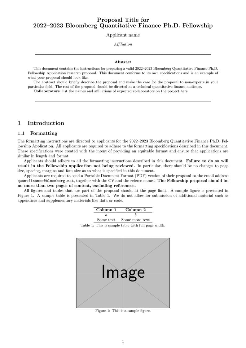Bloomberg Quantitative Finance PhD Fellowship Program - Application template