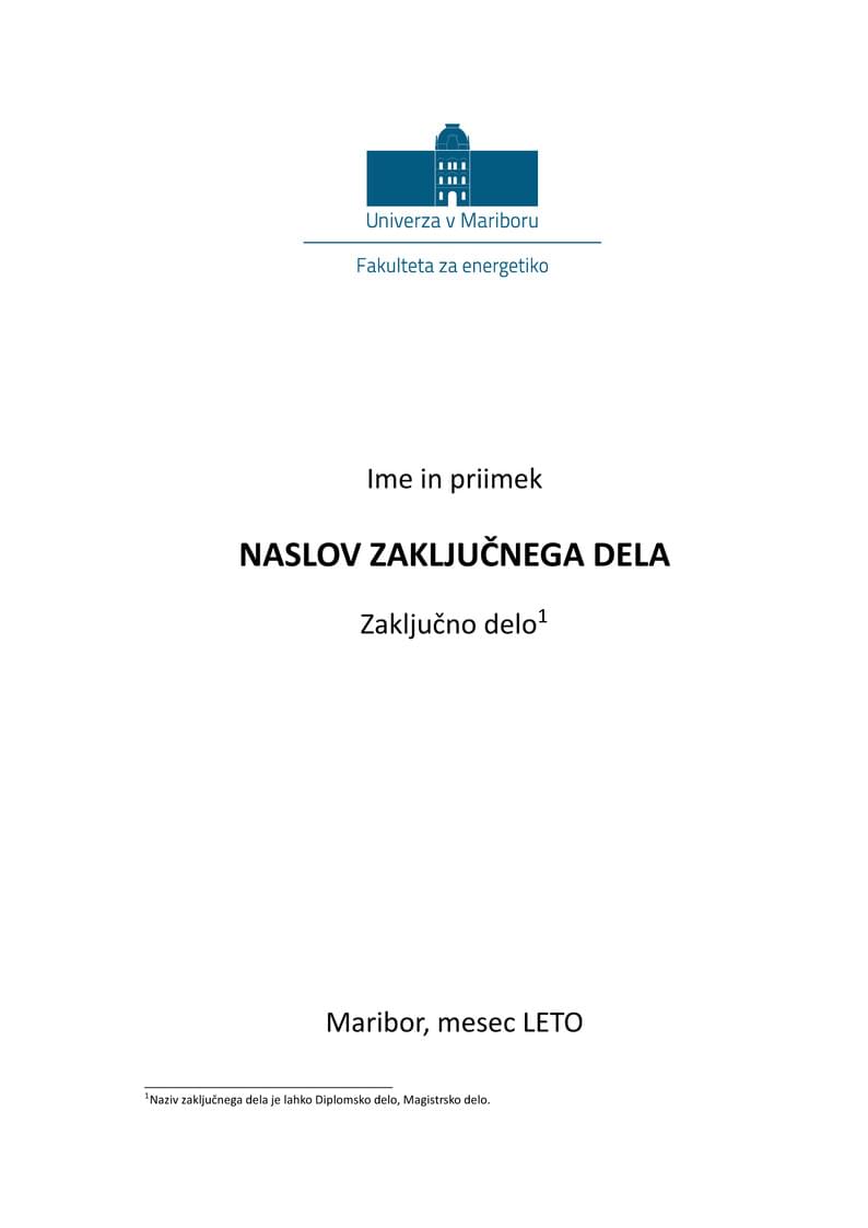Fakulteta za energetiko, Univerza v Mariboru - predloga zaključnega dela