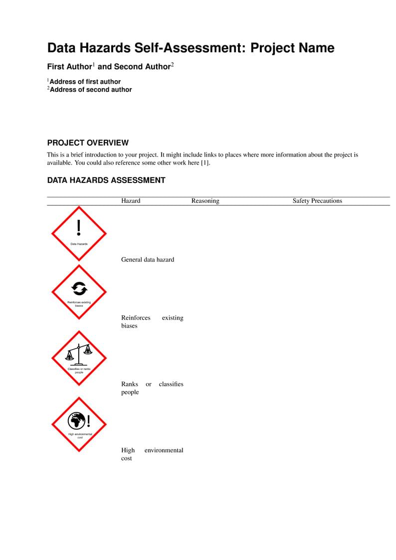 Data Hazards Self-Assessment Template