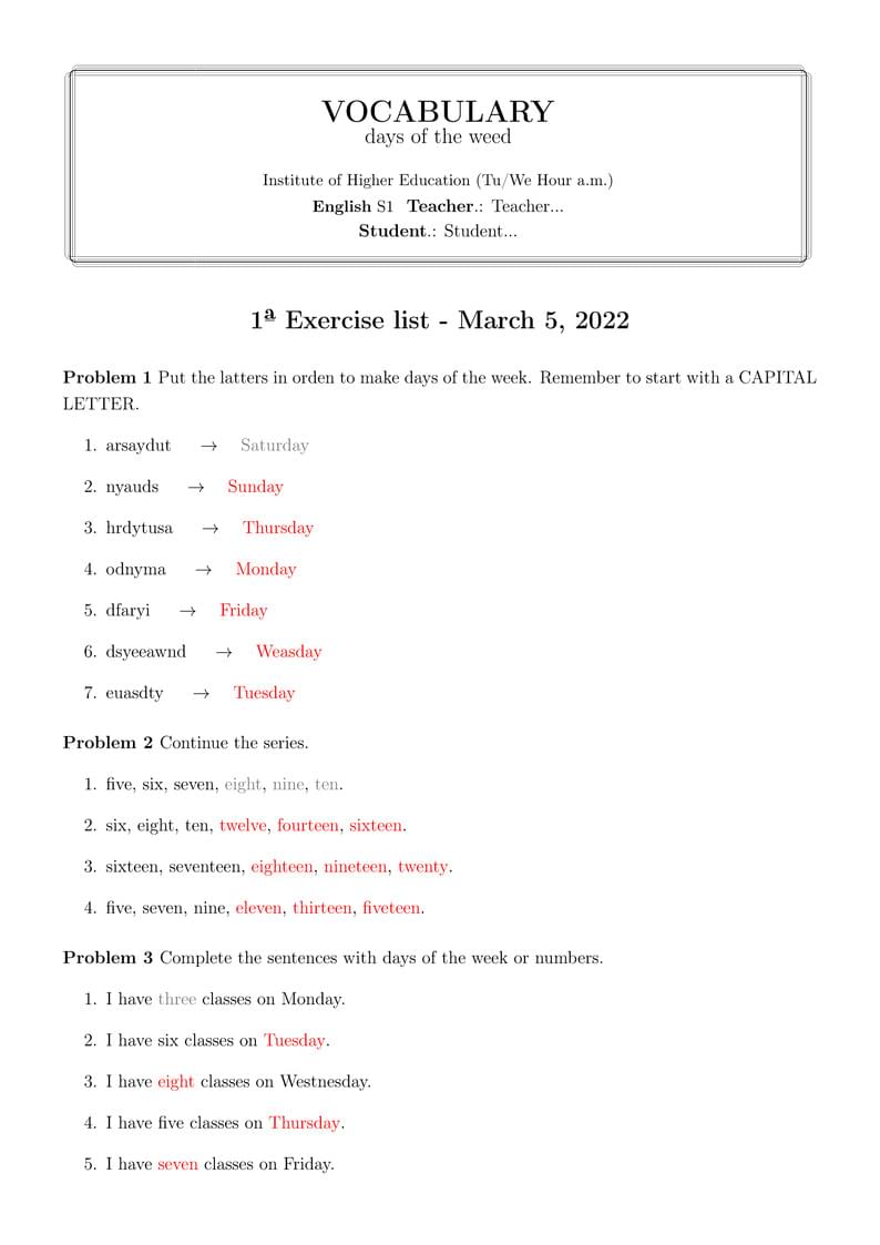 Modelo de lista de exercícios