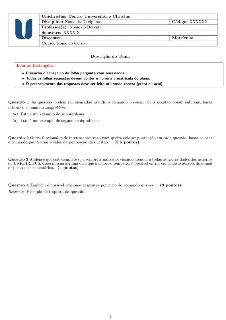 Template of Exercise List of Unichristus