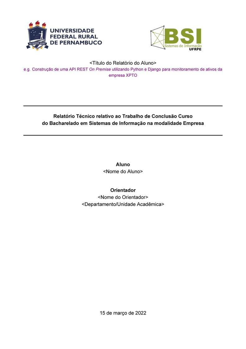 BSI-UFRPE | Template de Relatório para TCC Empresa