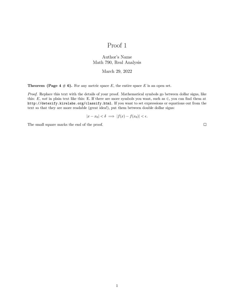 Proof template for real analysis