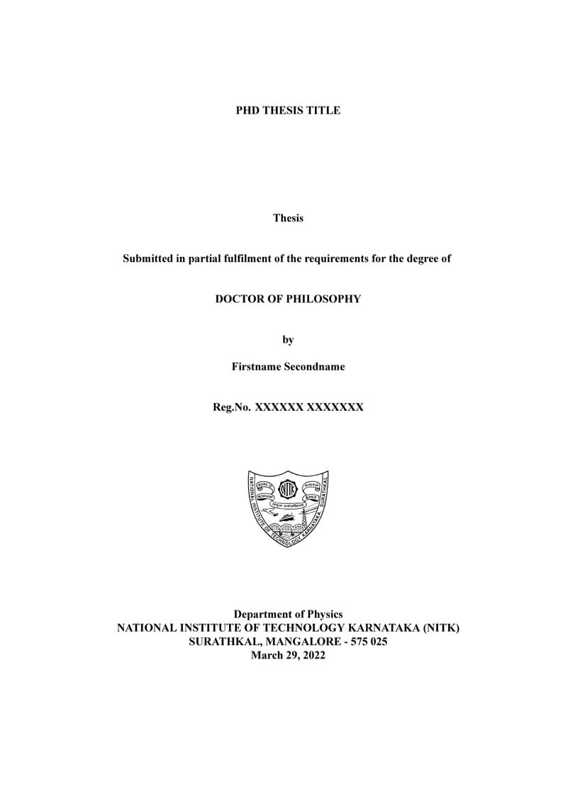 PhD Thesis Template - NITK Surathkal