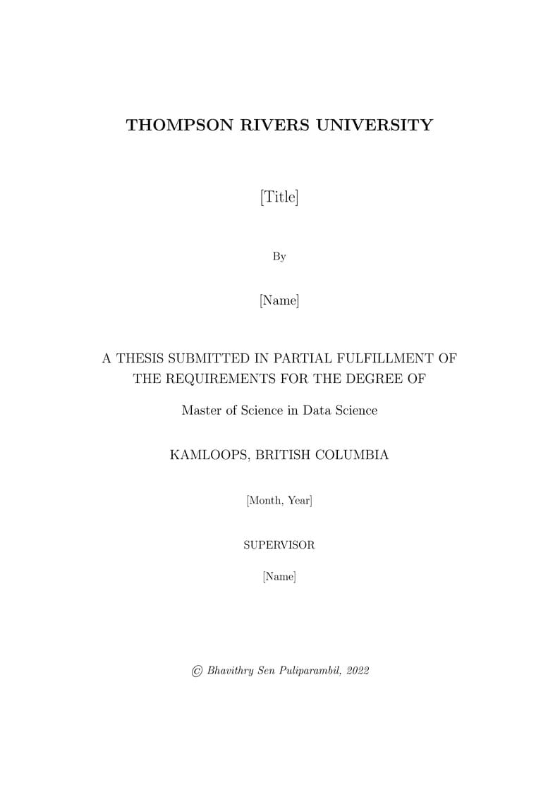 MSc Data Science - Graduate Thesis Template - Thompson Rivers University