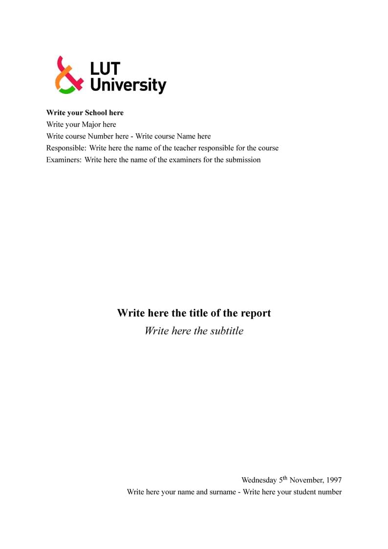 LUT- Reporting Template