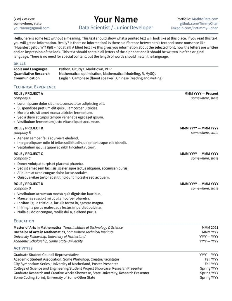 data-science-tech-resume-template