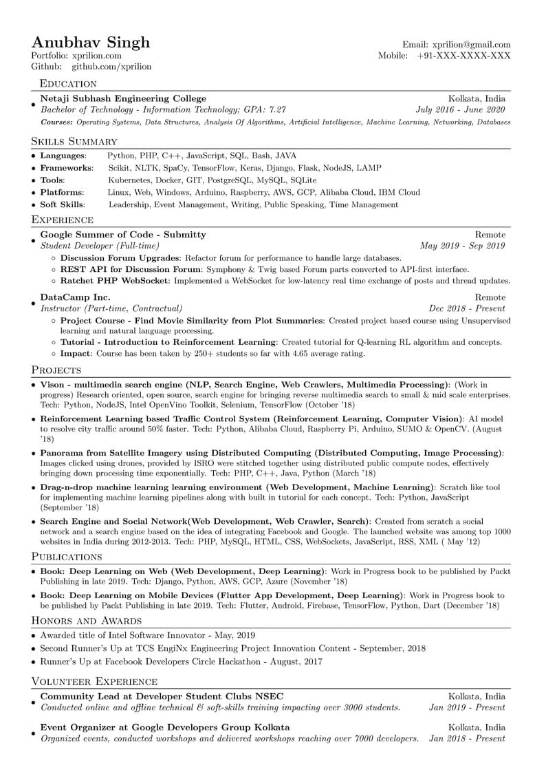 Resume Template by Anubhav