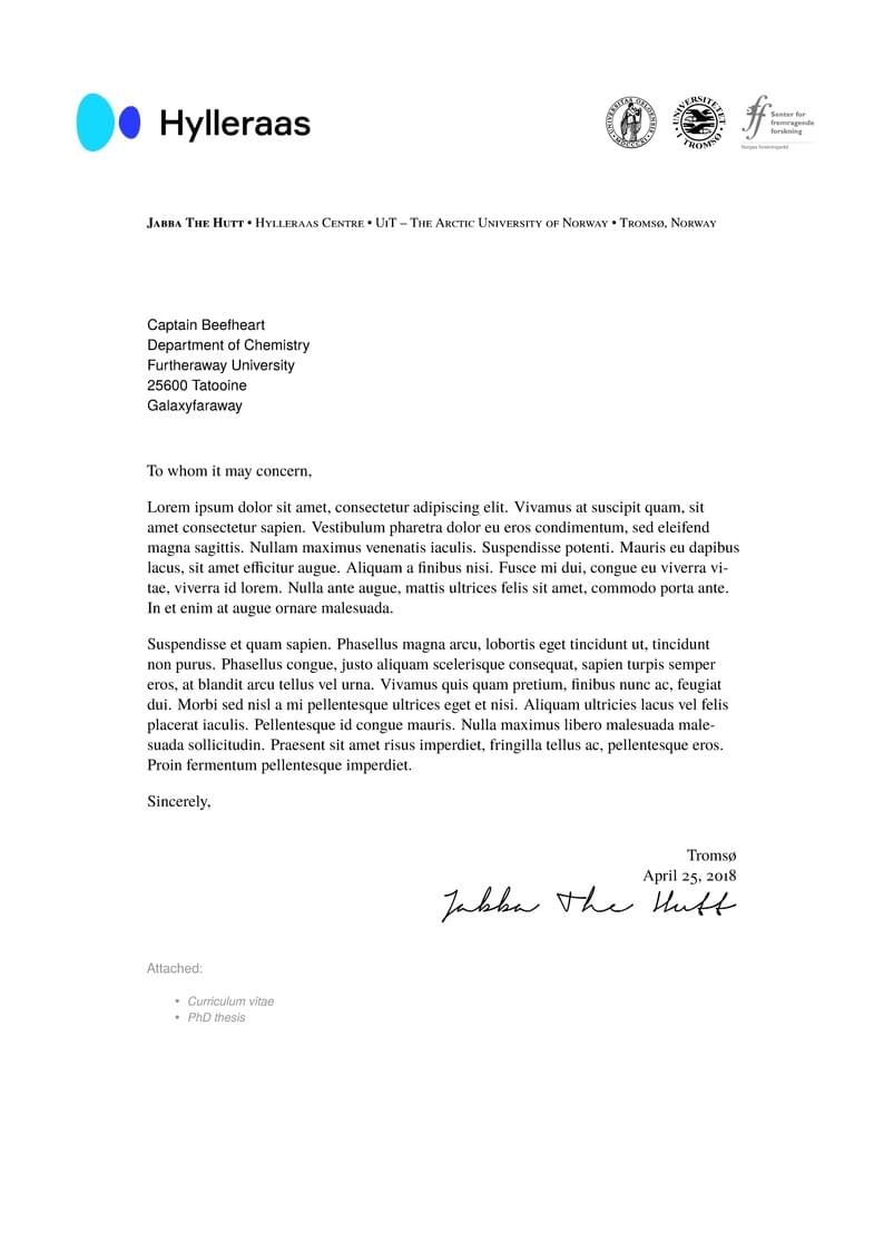 Letter template of the Hylleraas Centre for Quantum Molecular Sciences