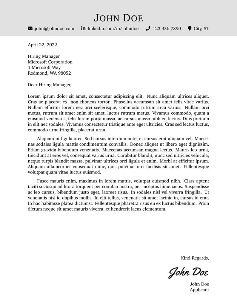 Simple Cover Letter