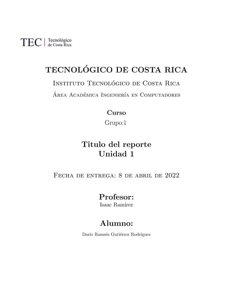 Reporte Plantilla ITCR TEC Instituto Tecnológico de Costa Rica