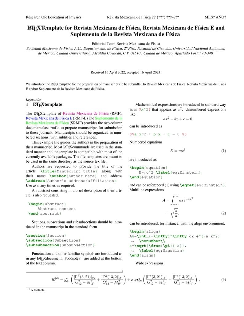 Template Revista Mexicana de Fisica
