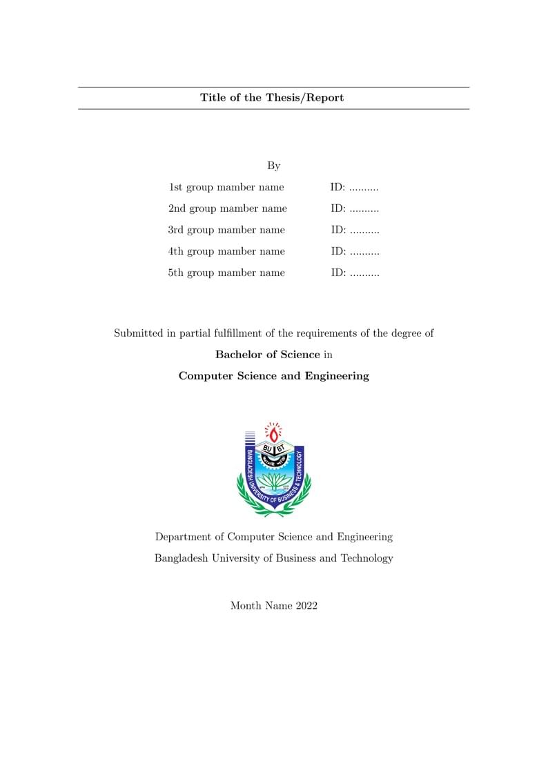Bangladesh University of Business and Technology (BUBT) Capstone Project/Thesis/Report Template