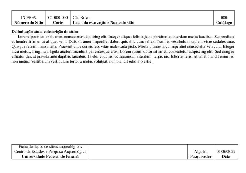 Ficha de sítio Arqueológico (CEPA)
