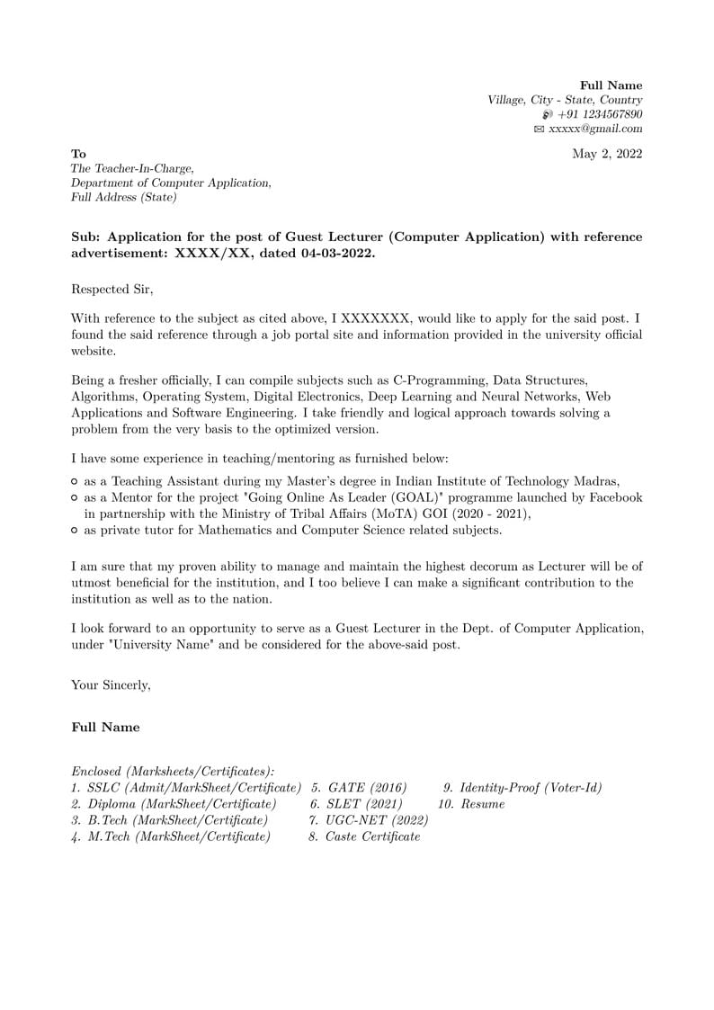 Job Application Cover Letter