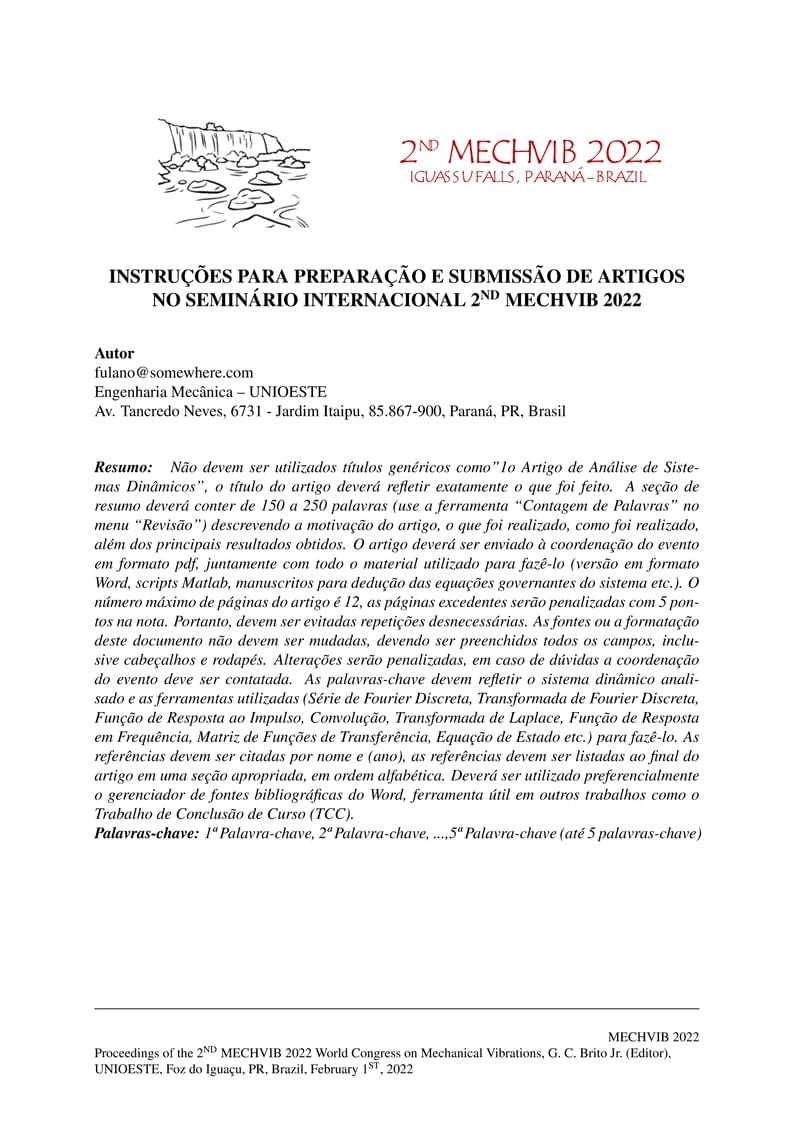 Artigo Vibrações - Eng. Mecânica UNIOESTE - Template